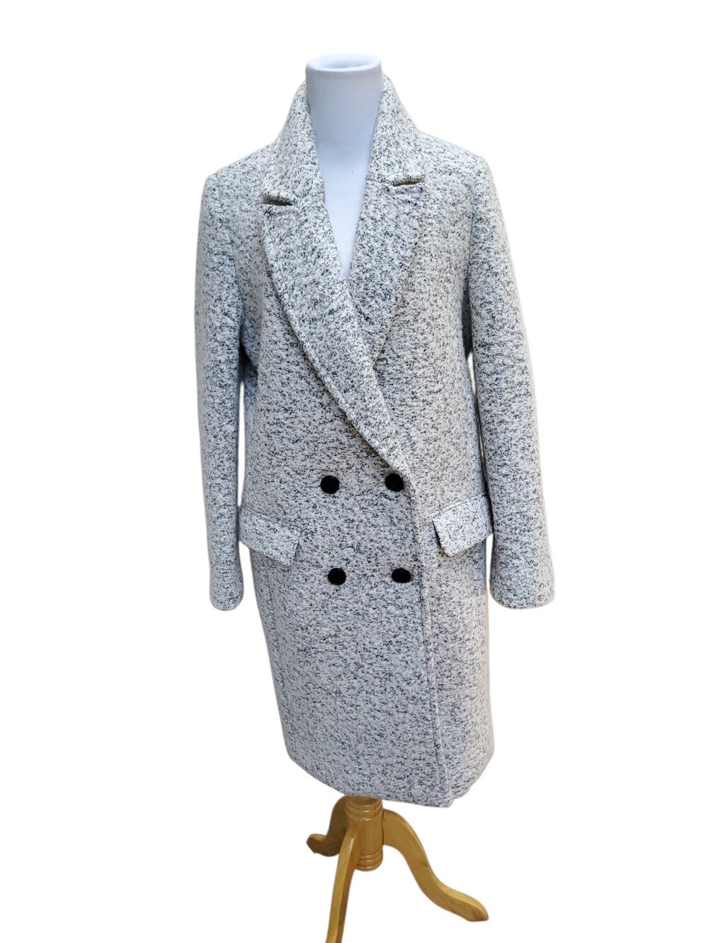Express Gray Tweed Coat Quiet Luxury Old Money Wool Blend Double Breasted Sz M